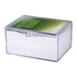 A clear hinged 100 card storage case. Brand: Ultra PRO, Item: Hinged 100 Card Storage Case.