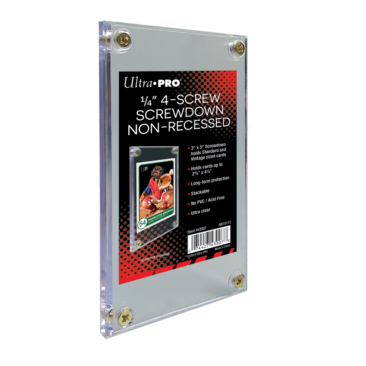 A clear 1/4" Screwdown Non-Recessed Holder for trading cards. Brand: Ultra PRO, Item: 1/4" Screwdown Non-Recessed Holder