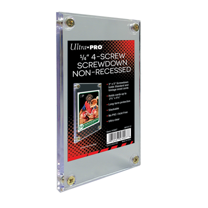 A clear 1/4" Screwdown Non-Recessed Holder for trading cards. Brand: Ultra PRO, Item: 1/4" Screwdown Non-Recessed Holder