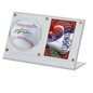 A clear acrylic display holder for a baseball and trading card. Brand: Ultra PRO, Item: Baseball & Card Clear Display Holder.