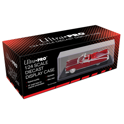 A red 1:24 Scale Diecast Display Case. Brand: Ultra-Pro, Item: 1:24 Scale Car Display Box.