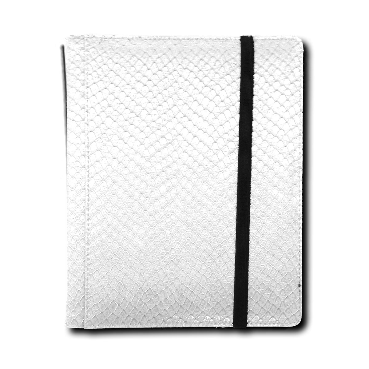 A white Dragon Hide 9-pocket binder. Brand: Legion Supplies, Item: 9 Pocket Dragon Hide White Binder.