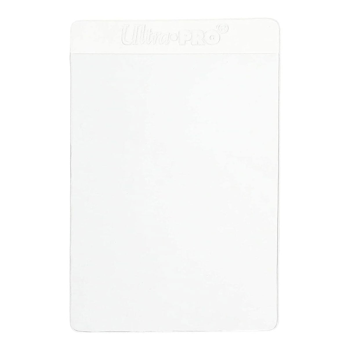 A white semi-rigid card holder with a 1/2" lip. Brand: Ultra-Pro, Item: 1/2" Lip Semi-Rigid Card Holders (200ct) for Standard Size Cards