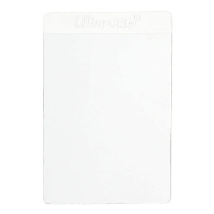 A white semi-rigid card holder with a 1/2" lip. Brand: Ultra-Pro, Item: 1/2" Lip Semi-Rigid Card Holders (200ct) for Standard Size Cards