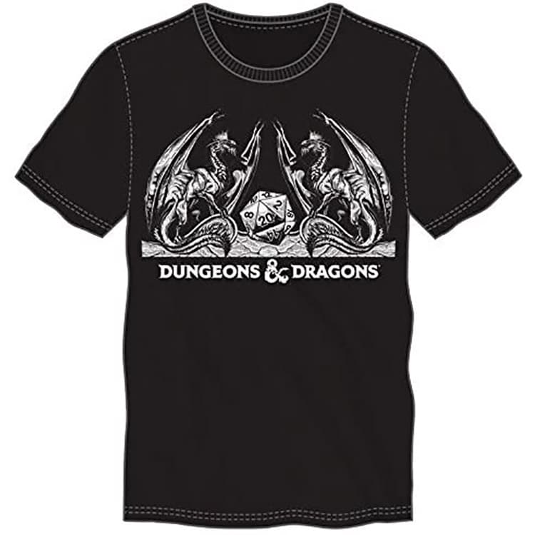 A black Dungeons & Dragons D20 Graphic T-shirt. Brand: MTG PRO Shop, Item: Dungeons & Dragons D20 Graphic T-shirt