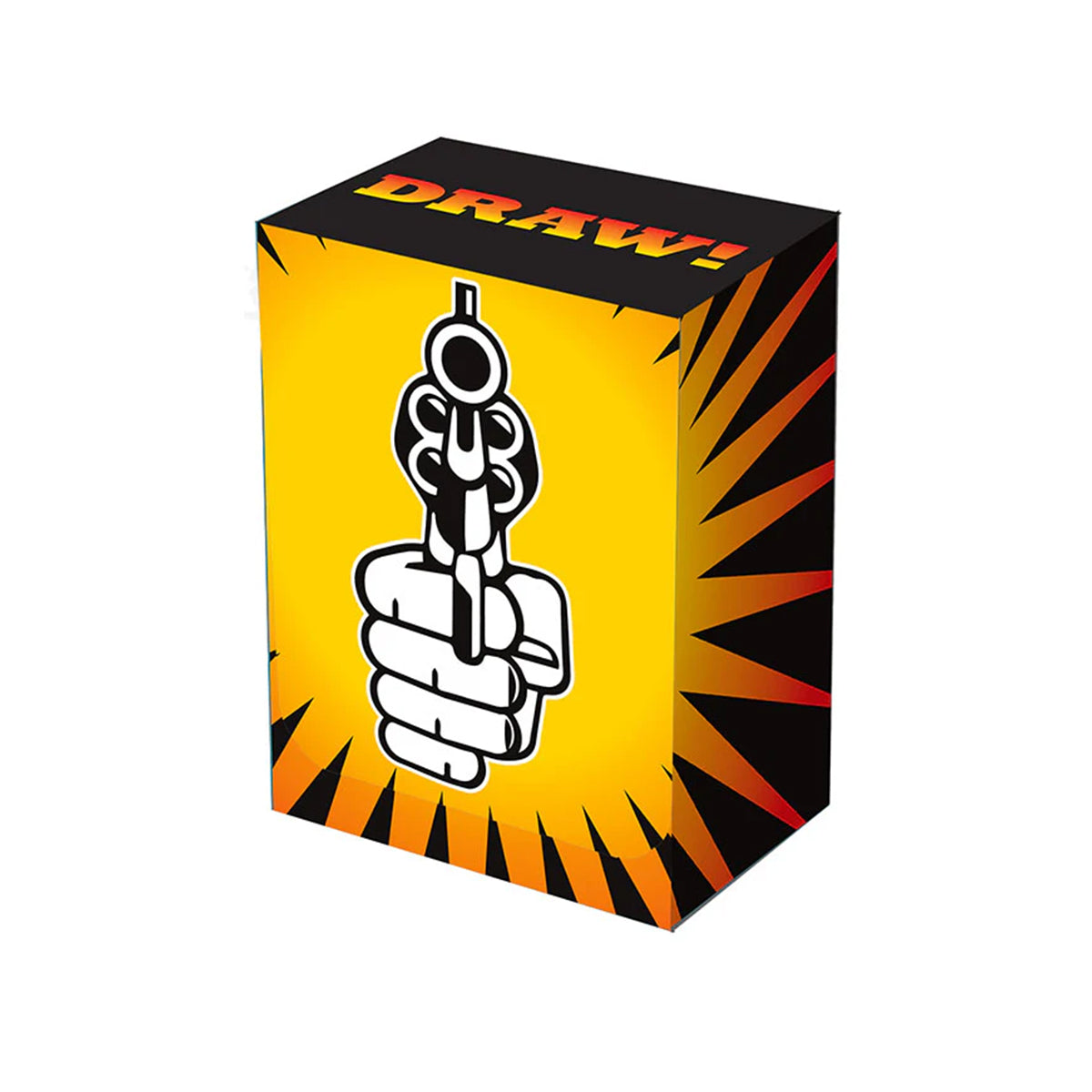 A yellow and black Draw! Card Box from Legion Supplies.