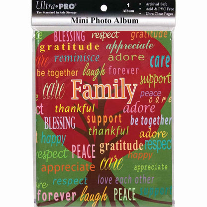 A red and green Family Theme Mini Photo Album. Brand: Ultra PRO, Item: Family Theme Mini Photo Album for 4" x 6" Prints