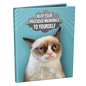 A blue Grumpy Cat photo album by Ultra PRO. Item: Grumpy Cat Memories Mini Photo Album for 4" x 6" Prints with Sticker Sheets.