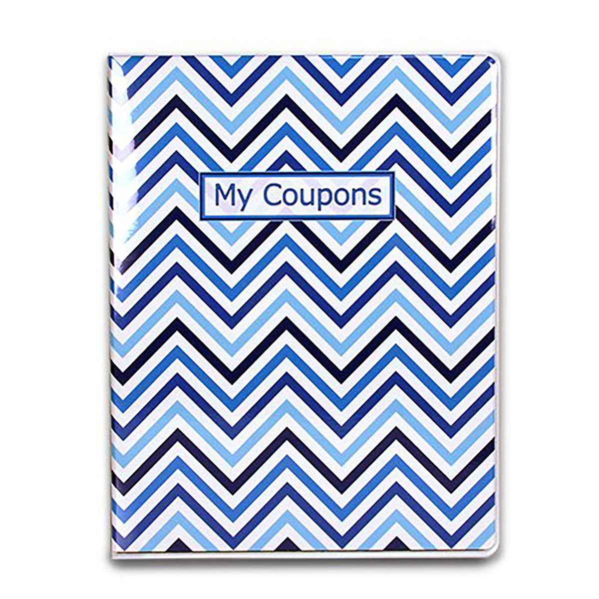 A blue chevron 9-pocket coupon organizer portfolio. Brand: Ultra PRO, Item: 9-Pocket Chevron Blue Coupon Organizer Portfolio.