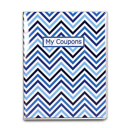 A blue chevron 9-pocket coupon organizer portfolio. Brand: Ultra PRO, Item: 9-Pocket Chevron Blue Coupon Organizer Portfolio.