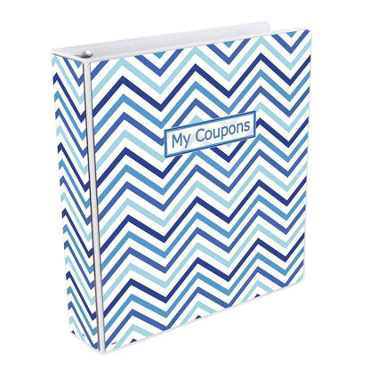 A blue chevron 3-ring coupon organizer. Brand: Ultra PRO, Item: 3-Ring Chevron Blue Coupon Organizer.