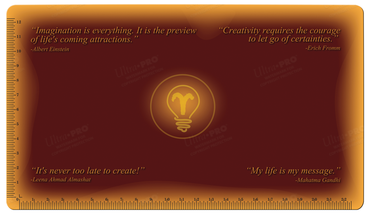 A brown and orange Craft Mat Mousepad with inspirational quotes and a lightbulb graphic. Brand: Ultra PRO, Item: Craft Mat Mousepad.