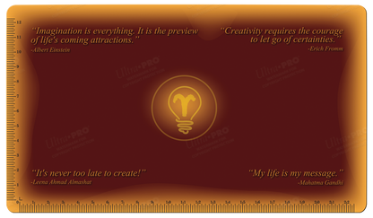 A brown and orange Craft Mat Mousepad with inspirational quotes and a lightbulb graphic. Brand: Ultra PRO, Item: Craft Mat Mousepad.