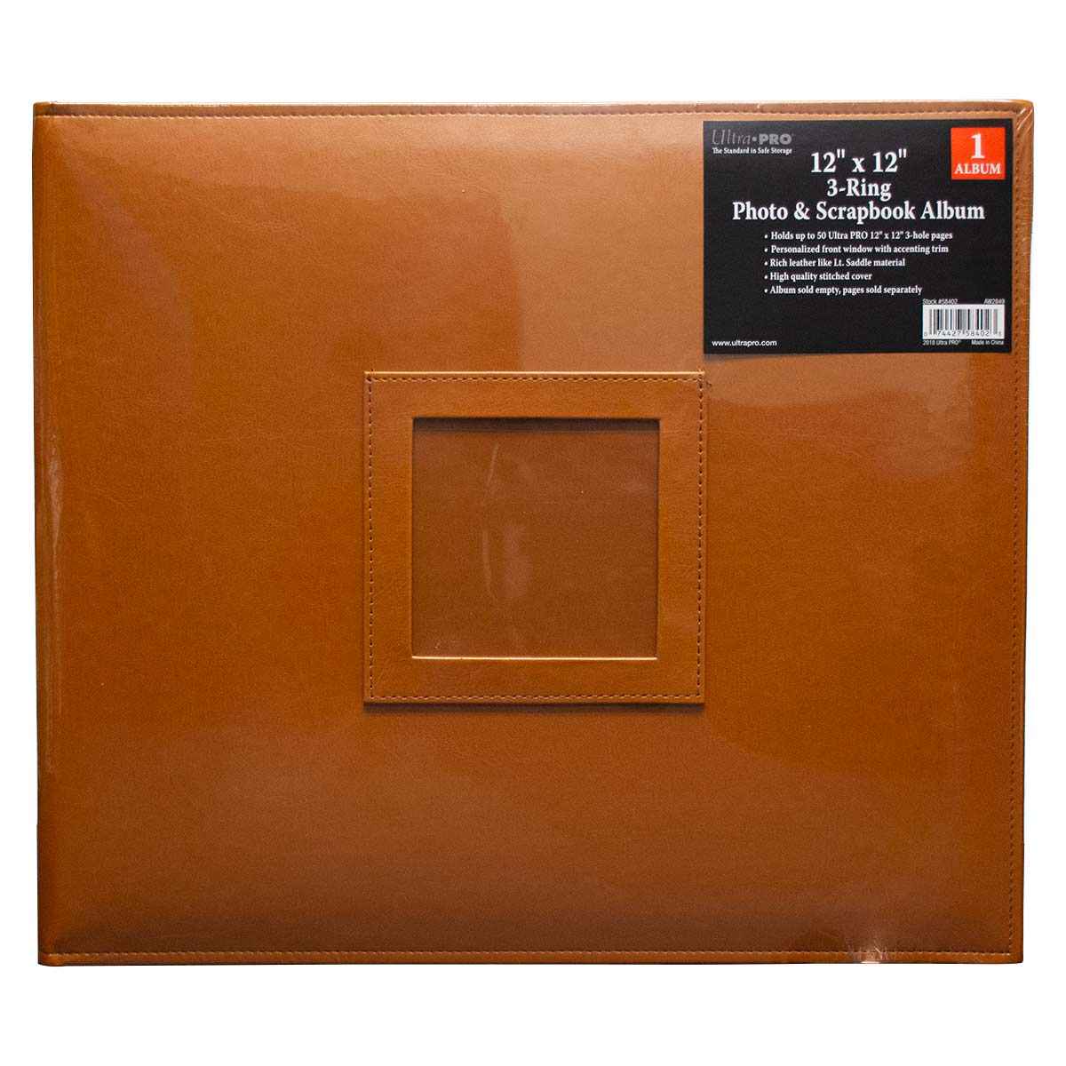 A light saddle brown 12" x 12" 3-Ring Photo & Scrapbook Album. Brand: Ultra-Pro, Item: 3-Ring Light Saddle Photo and Scrapbook Album for 12" x 12" Prints.