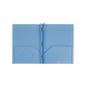 A light blue 2-pocket folder with a 3-prong fastener and clear front pocket.