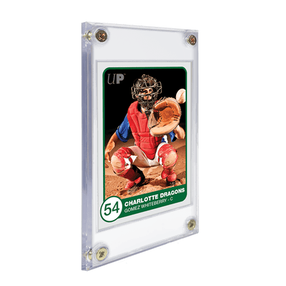A clear 1/4" 4-Screw Screwdown Recessed Holder for trading cards. Brand: Ultra PRO, Item: 1/4" 4-Screw Screwdown Recessed Holder.