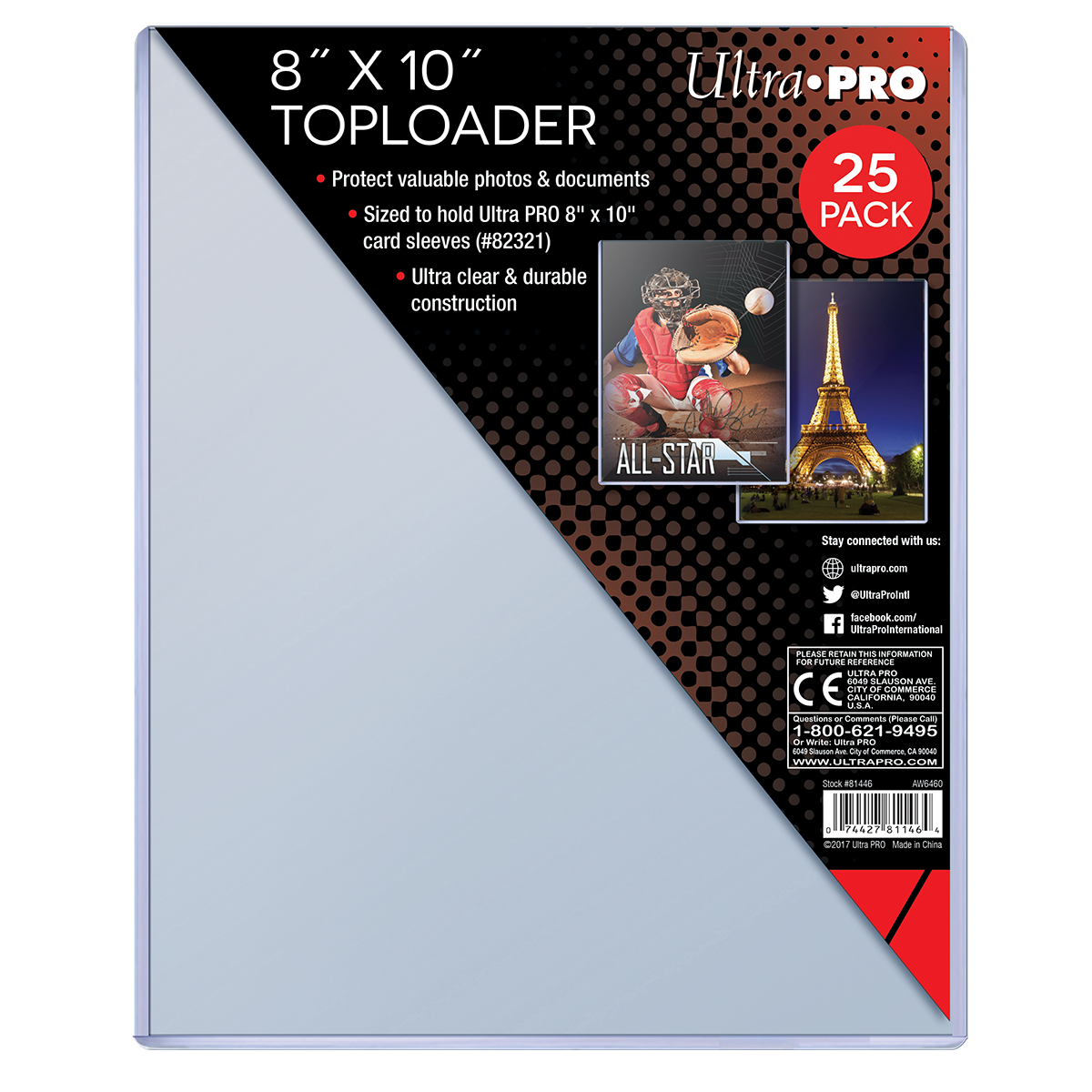 A clear 8" x 10" Toploader Sleeves (25ct). Brand: Ultra PRO, Item: 8" x 10" TOPLOADER® Sleeves (25ct)