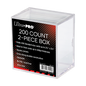 A clear 200 Count 2-Piece Card Storage Box. Brand: Ultra PRO, Item: 200 Count 2-Piece Clear Card Storage Box.
