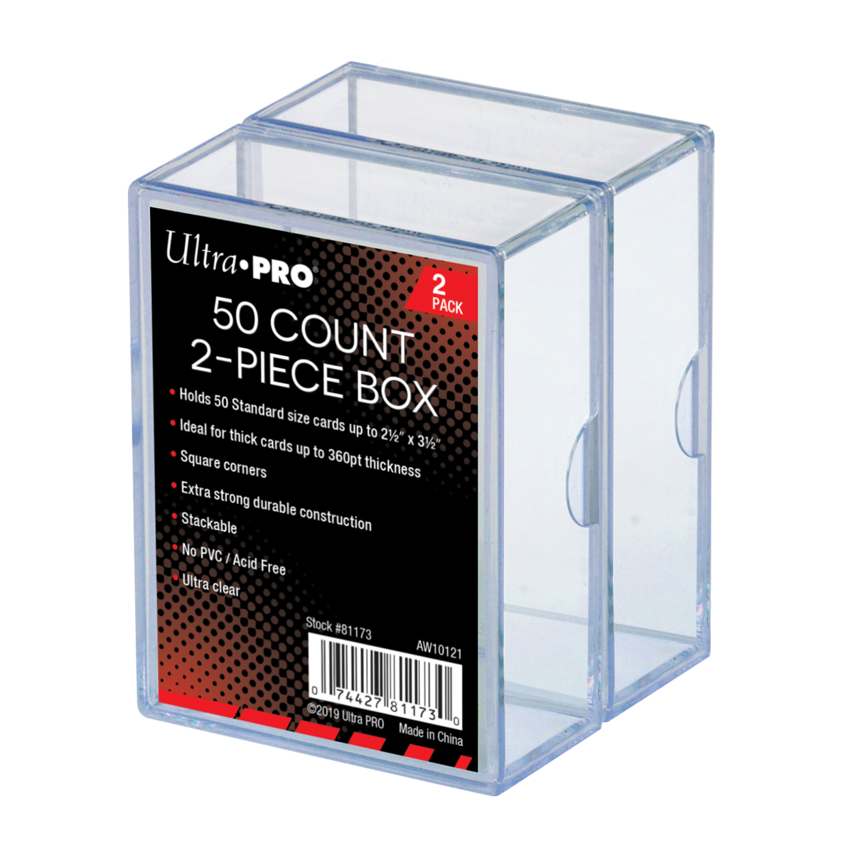 A clear 2-piece 50-count card box. Brand: Ultra PRO, Item: 2-Piece 50-Count Clear Card Boxes (2ct)