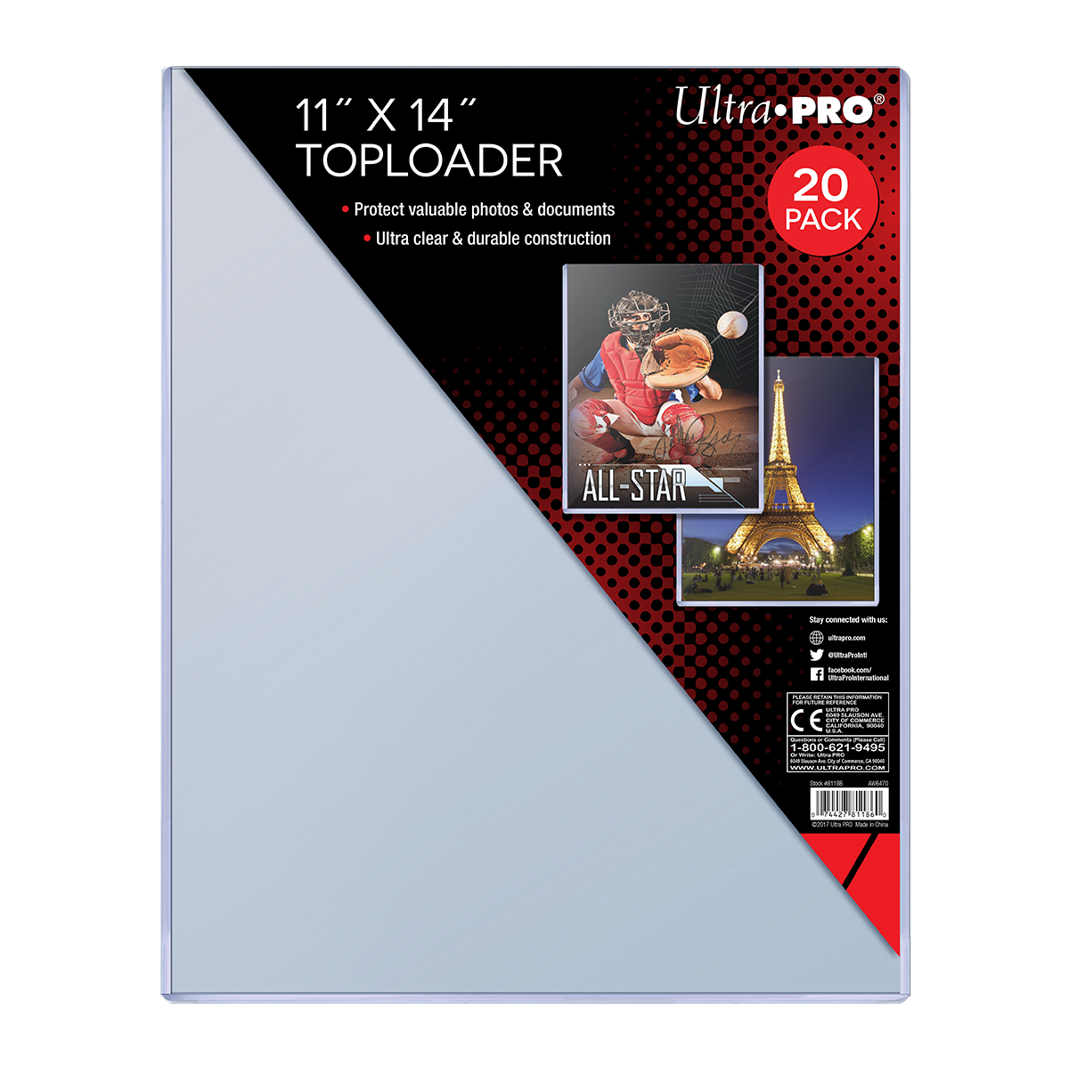 A clear 11" x 14" Toploader. Brand: Ultra PRO, Item: 11" x 14" TOPLOADER® Sleeves (20ct)