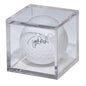 A clear square display case with a signed golf ball inside. Brand: Ultra PRO, Item: Golf Ball & Mini-Figure Clear Square Display Case.
