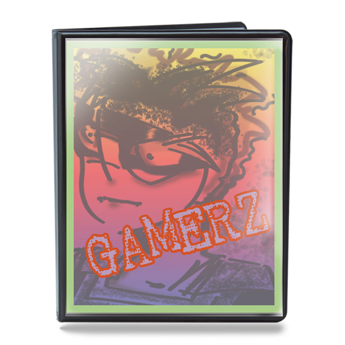 A black 9-Pocket Create-A-Theme Portfolio by Ultra PRO. Features a custom anime-style artwork with the text "GAMERZ".