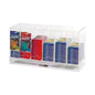 A clear acrylic 6-slot card pack dispenser for trading card game packs. Brand: Ultra PRO, Item: 6-Slot Acrylic Card Pack Dispenser.