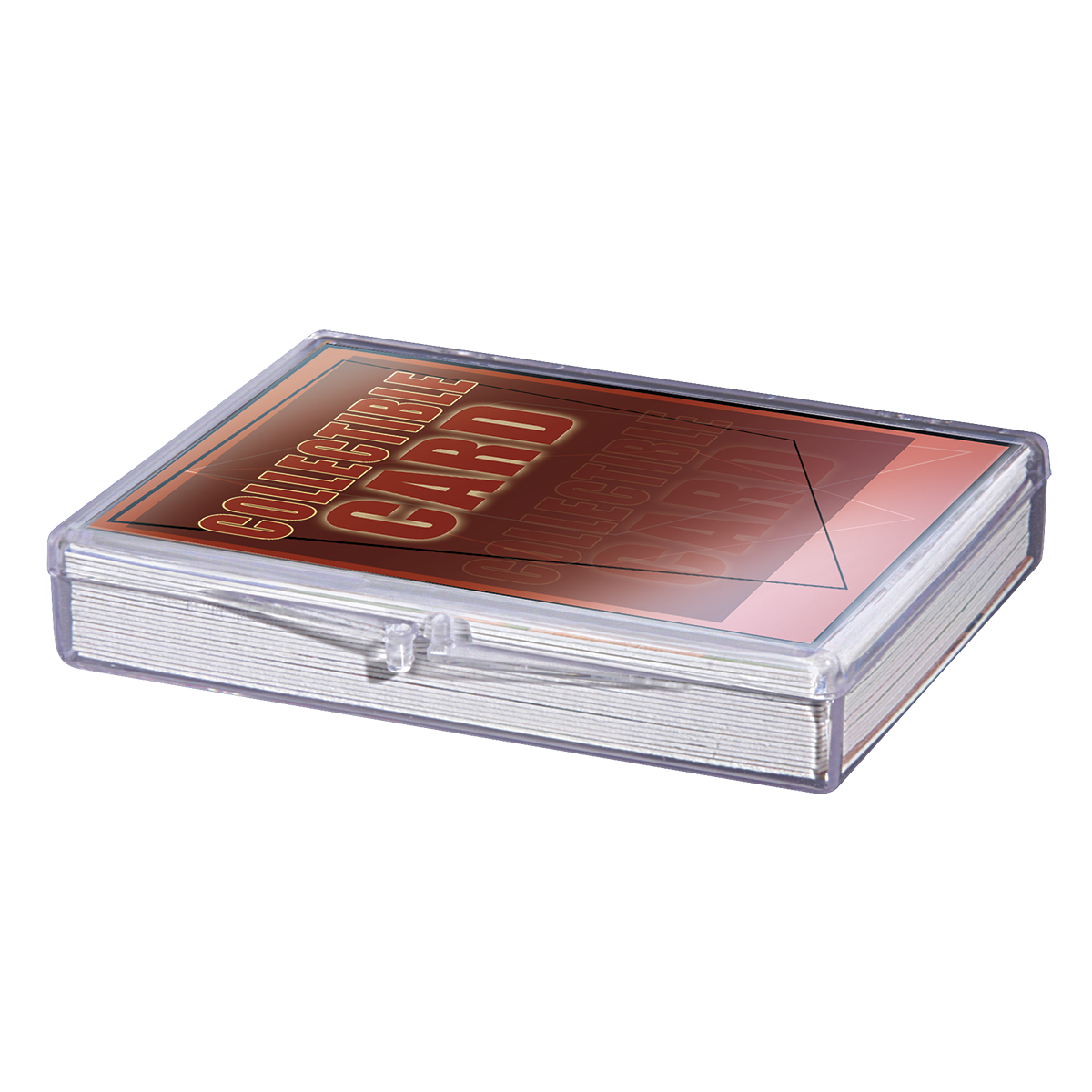 A clear plastic hinged 25 card storage case for collectible cards. Brand: Ultra PRO, Item: Hinged 25 Card Storage Case.