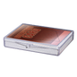 A clear plastic hinged 25 card storage case for collectible cards. Brand: Ultra PRO, Item: Hinged 25 Card Storage Case.