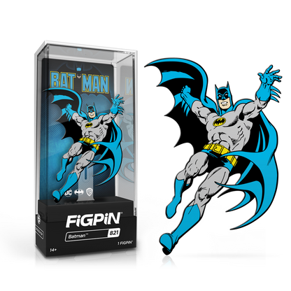 A classic Batman FiGPiN collectible in its display case. Brand: FiGPiN, Item: Batman