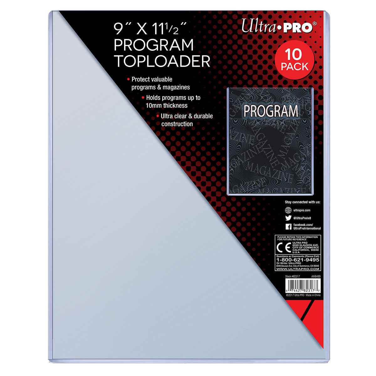 A clear Ultra PRO 9" x 11-1/2" Program Toploader Sleeves (10ct).