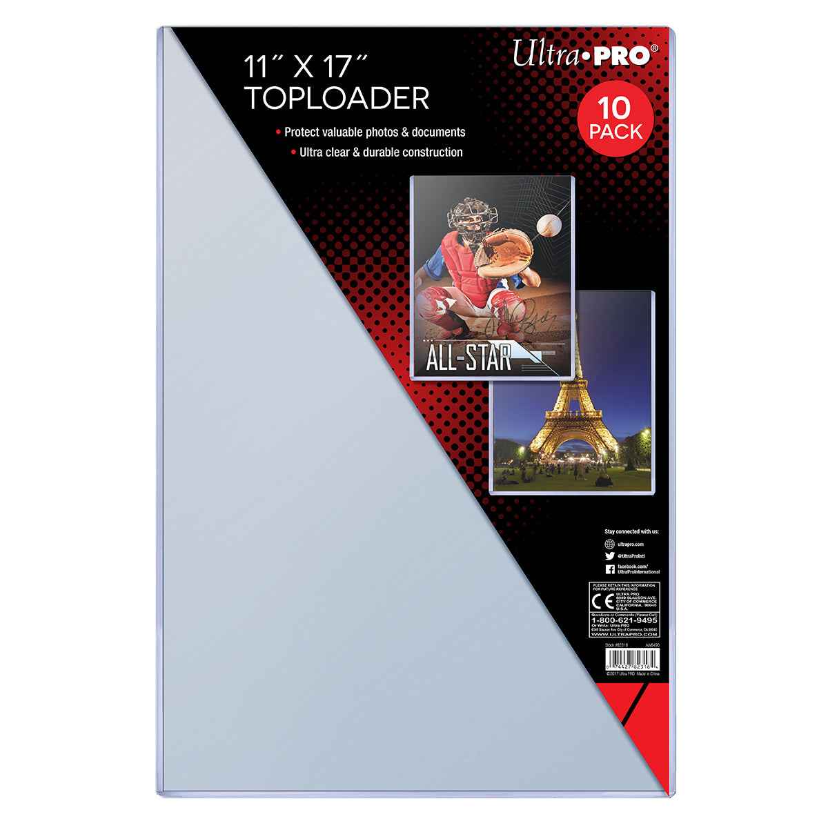 A clear 11" x 17" Toploader. Brand: Ultra PRO, Item: 11" X 17" TOPLOADER® Sleeves (10ct)