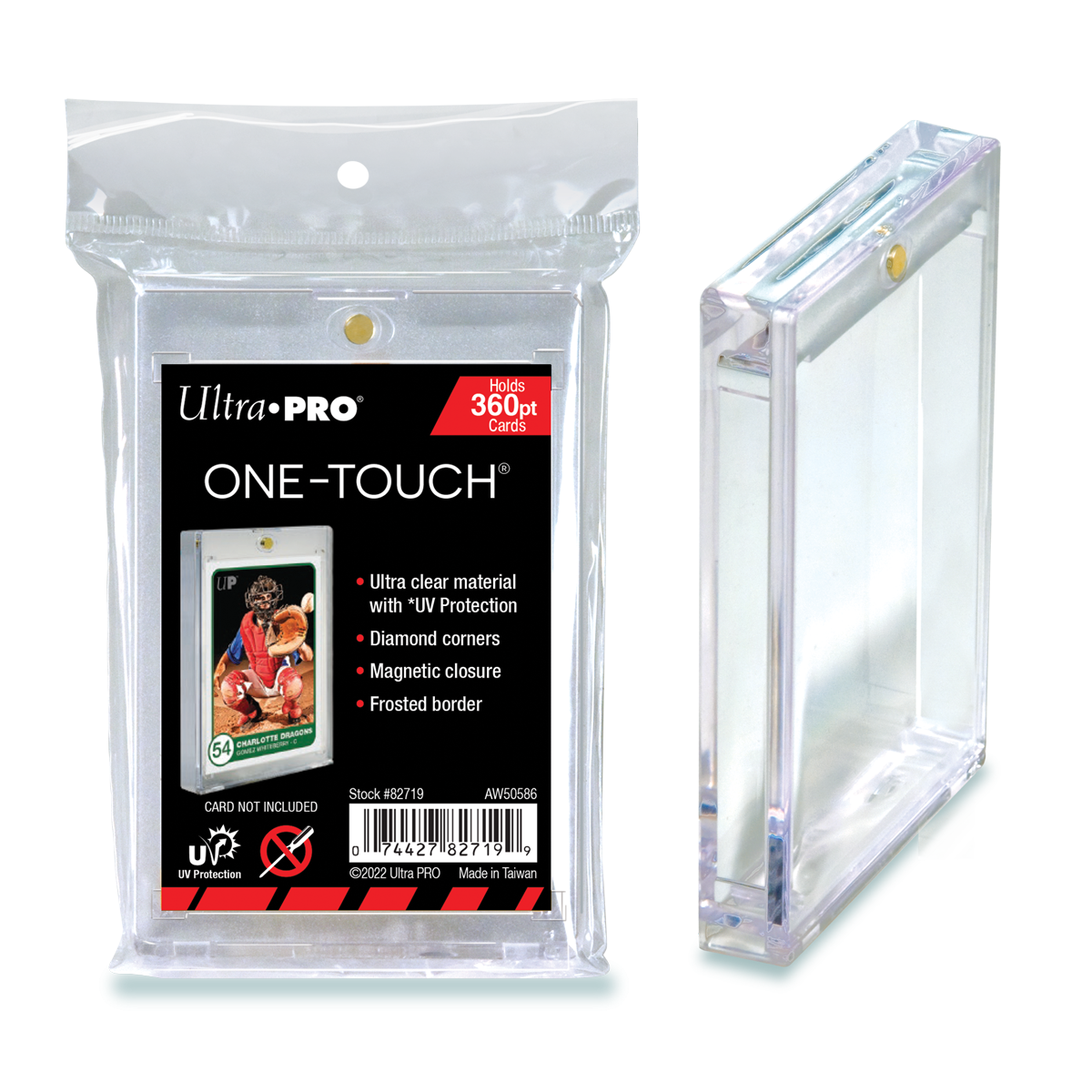 A clear plastic 360pt UV ONE-TOUCH Magnetic Holder for trading cards. Brand: Ultra PRO.