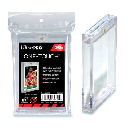 A clear plastic 360pt UV ONE-TOUCH Magnetic Holder for trading cards. Brand: Ultra PRO.