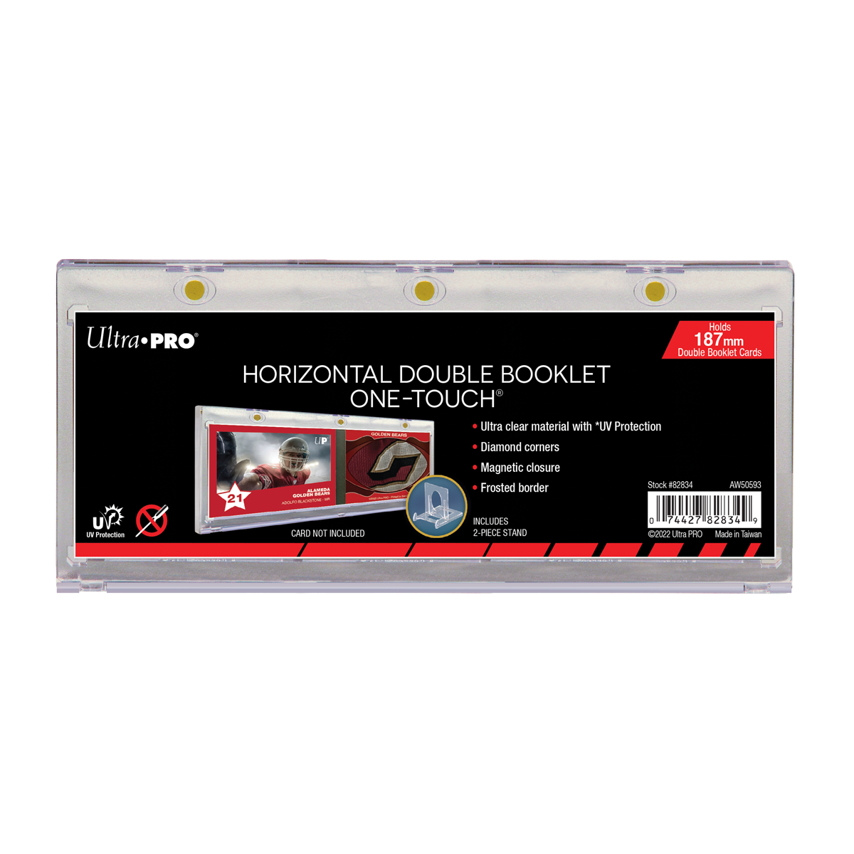 A clear Ultra PRO Horizontal Double Booklet ONE-TOUCH Card Holder with UV Protection. Holds 187mm Double Booklet Cards.
