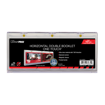 A clear Ultra PRO Horizontal Double Booklet ONE-TOUCH Card Holder with UV Protection. Holds 187mm Double Booklet Cards.