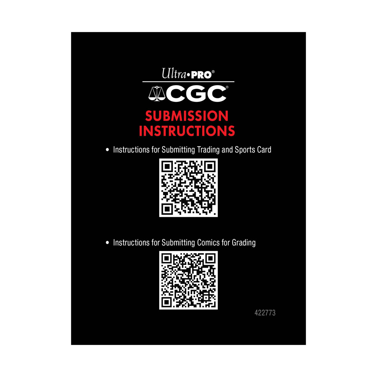 A black CGC Submission Instructions card with Ultra PRO logo. Brand: CGC, Item: Card Submission Pack.