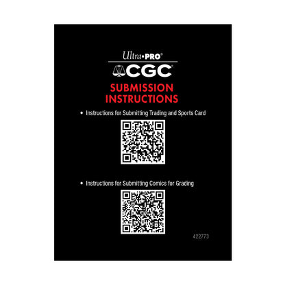 A black submission instructions sheet for CGC grading. Brand: Ultra Pro, Item: CGC Submission Instructions.