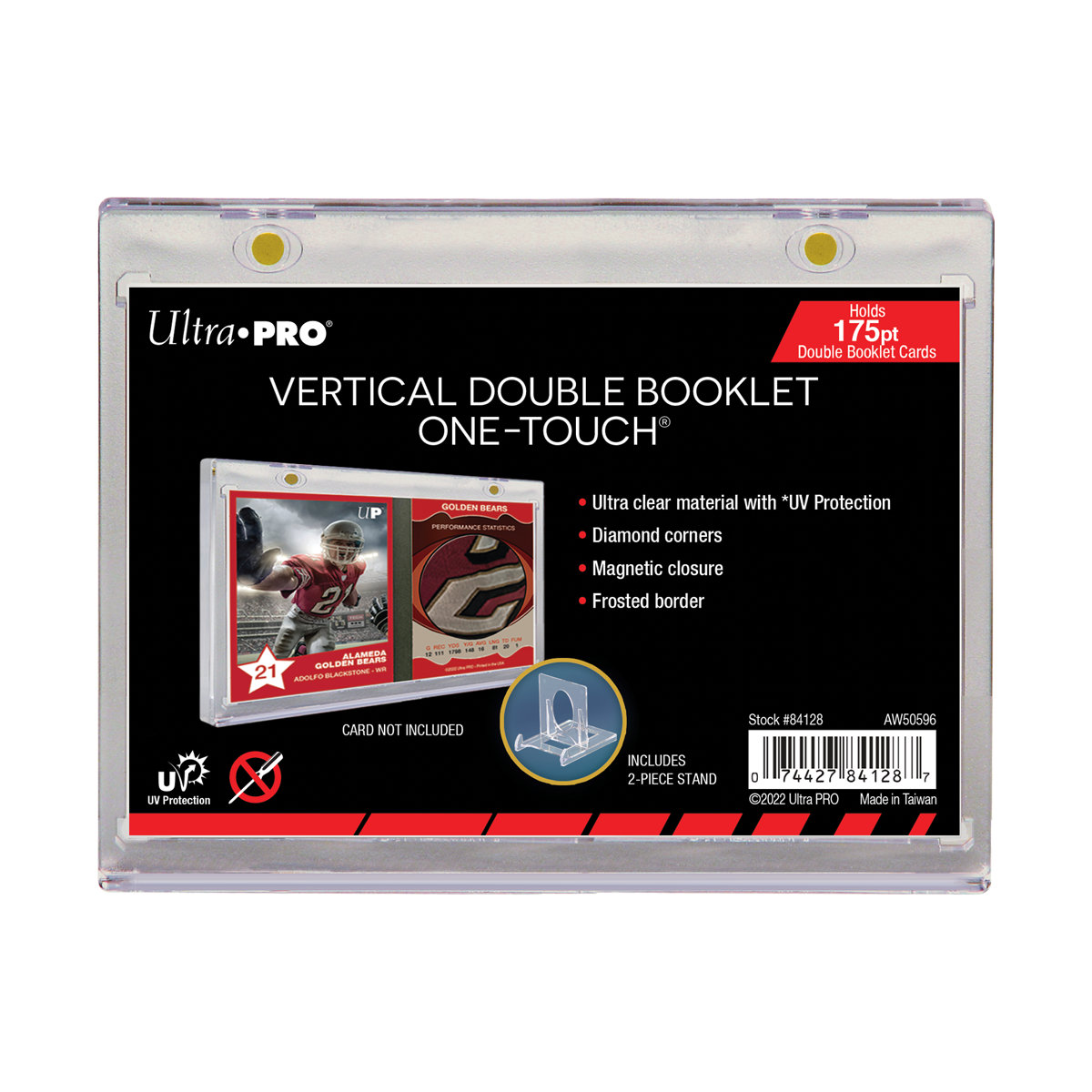 A clear Ultra PRO Vertical Double Booklet ONE-TOUCH Magnetic Card Holder for 175pt cards.