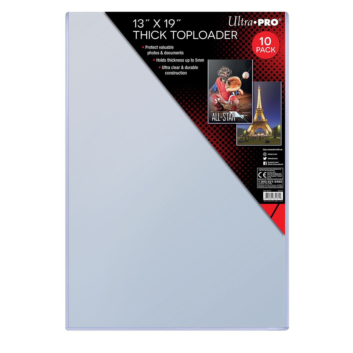 A clear Ultra PRO 13" x 19" Thick Toploader 10 Pack.