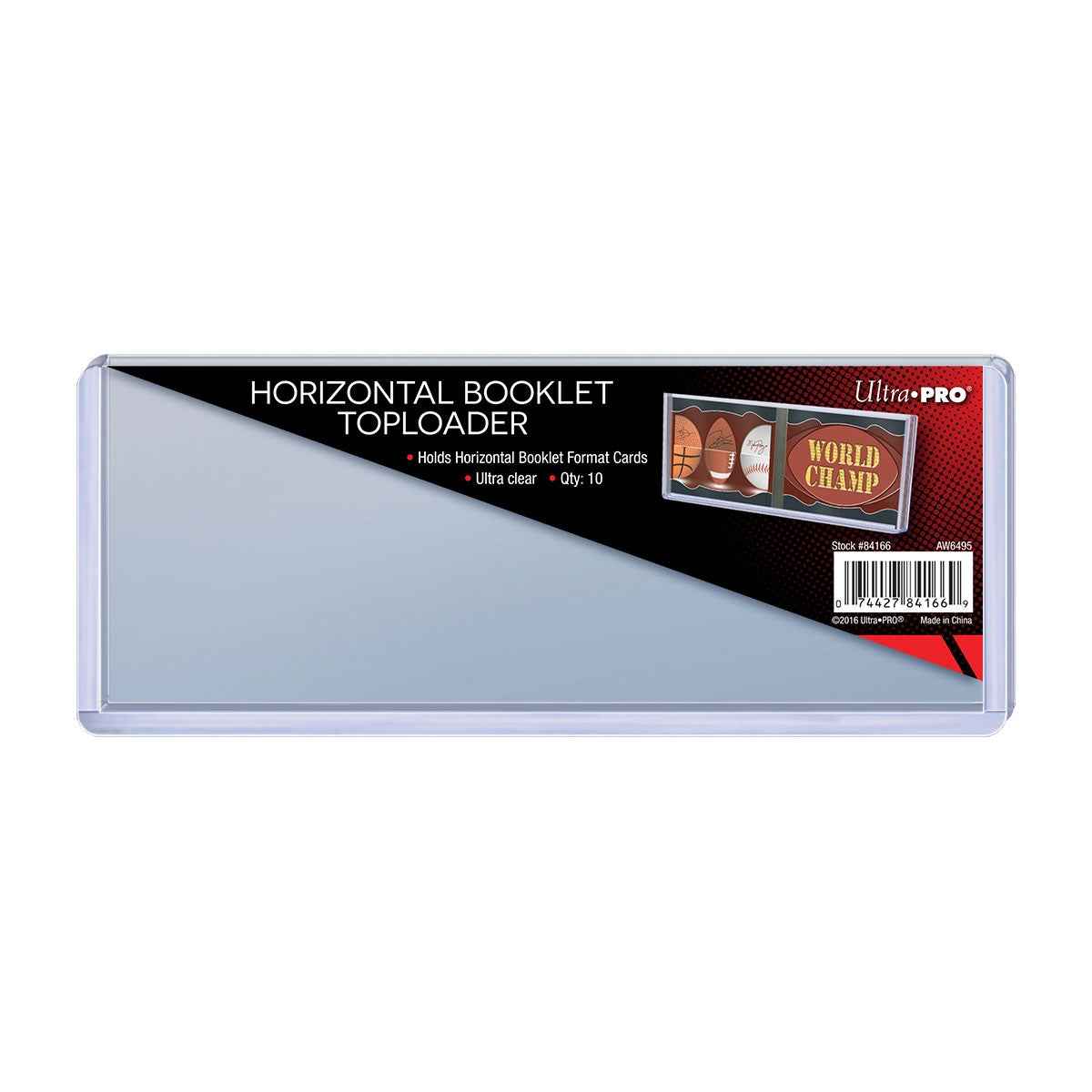 A clear plastic Horizontal Booklet Card Toploader. Brand: Ultra PRO, Item: Horizontal Booklet Toploader (10ct).