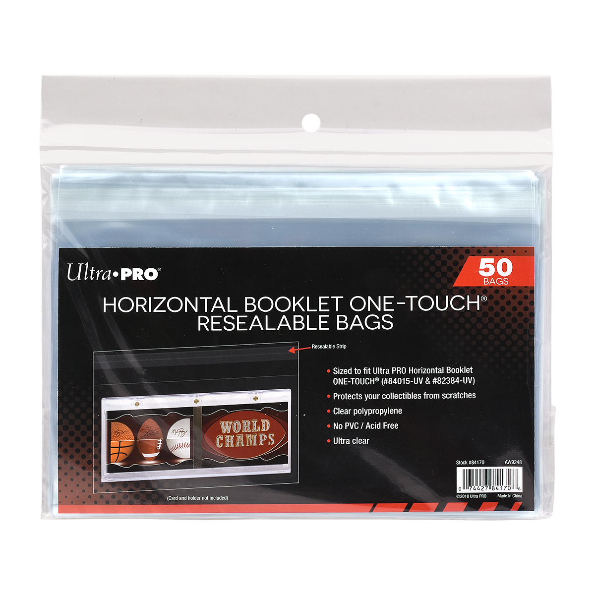 A clear resealable bag for Horizontal Booklet ONE-TOUCH holders. Brand: Ultra PRO, Item: Horizontal Booklet ONE-TOUCH Resealable Bags (50ct)