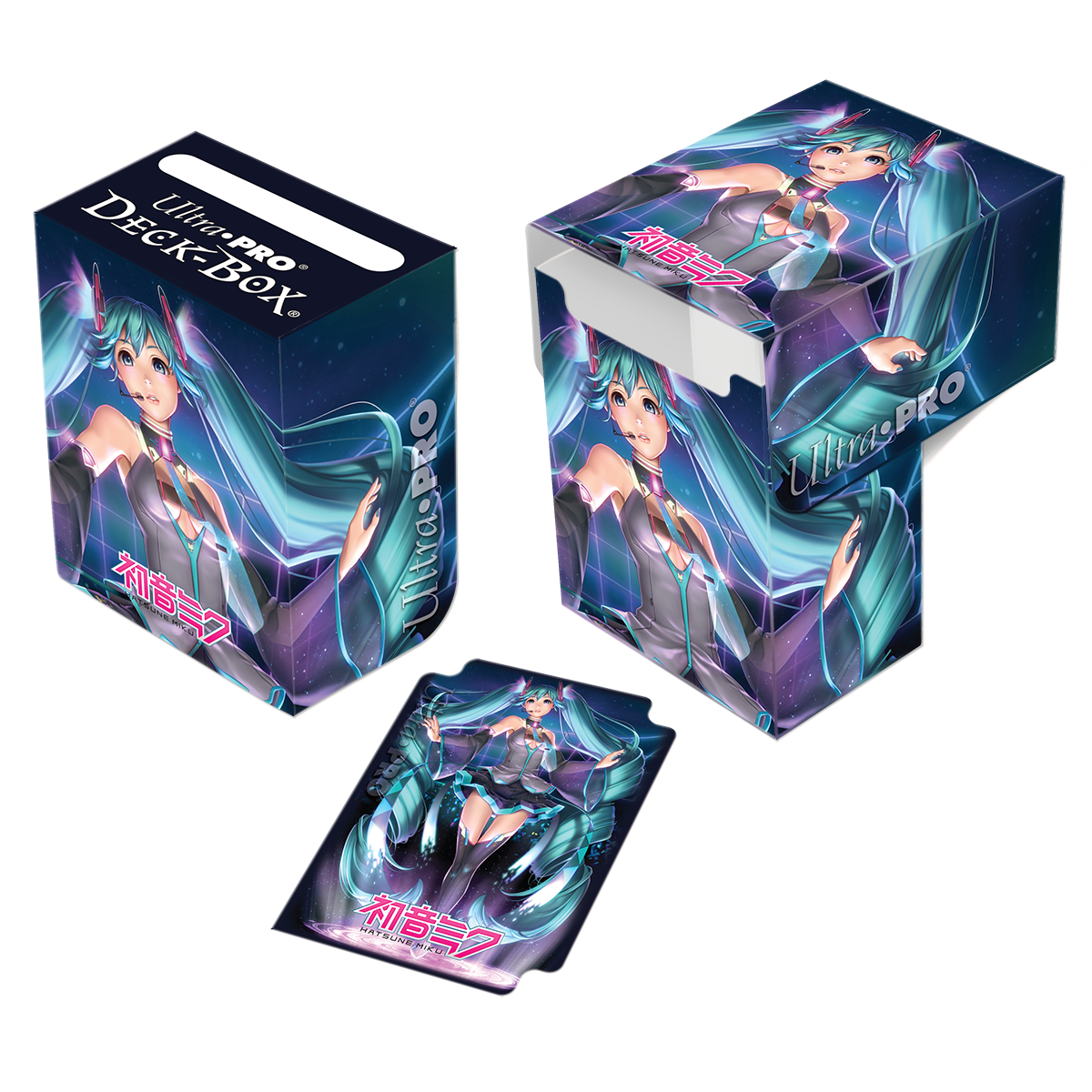 A Hatsune Miku themed Ultra PRO Debut Full-View DECK BOX®. Brand: Ultra PRO, Item: Debut Full-View DECK BOX® for Hatsune Miku