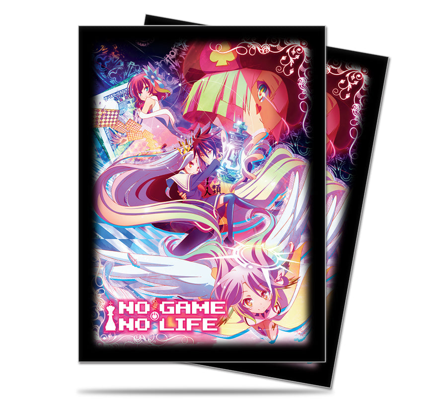 A colorful anime-themed Deck Protector sleeves featuring characters from No Game No Life. Brand: Ultra PRO, Item: Disboard Standard DECK PROTECTOR® Sleeves (65ct) for No Game No Life.