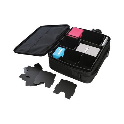 A Black Deluxe Gaming Case with Silver Trim. Brand: Ultra-Pro, Item: Deluxe Gaming Case Black Dragon with Silver Trim.