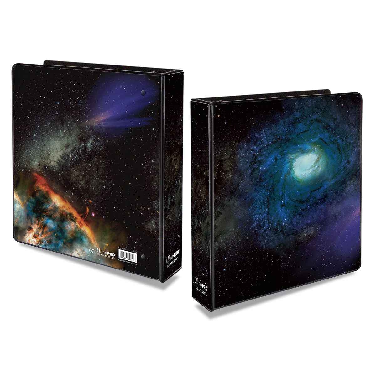 A black 2" Galaxy Series Collector's Album with a cosmic nebula and galaxy design. Brand: Ultra PRO, Item: 2" Galaxy Series Collector's Album.