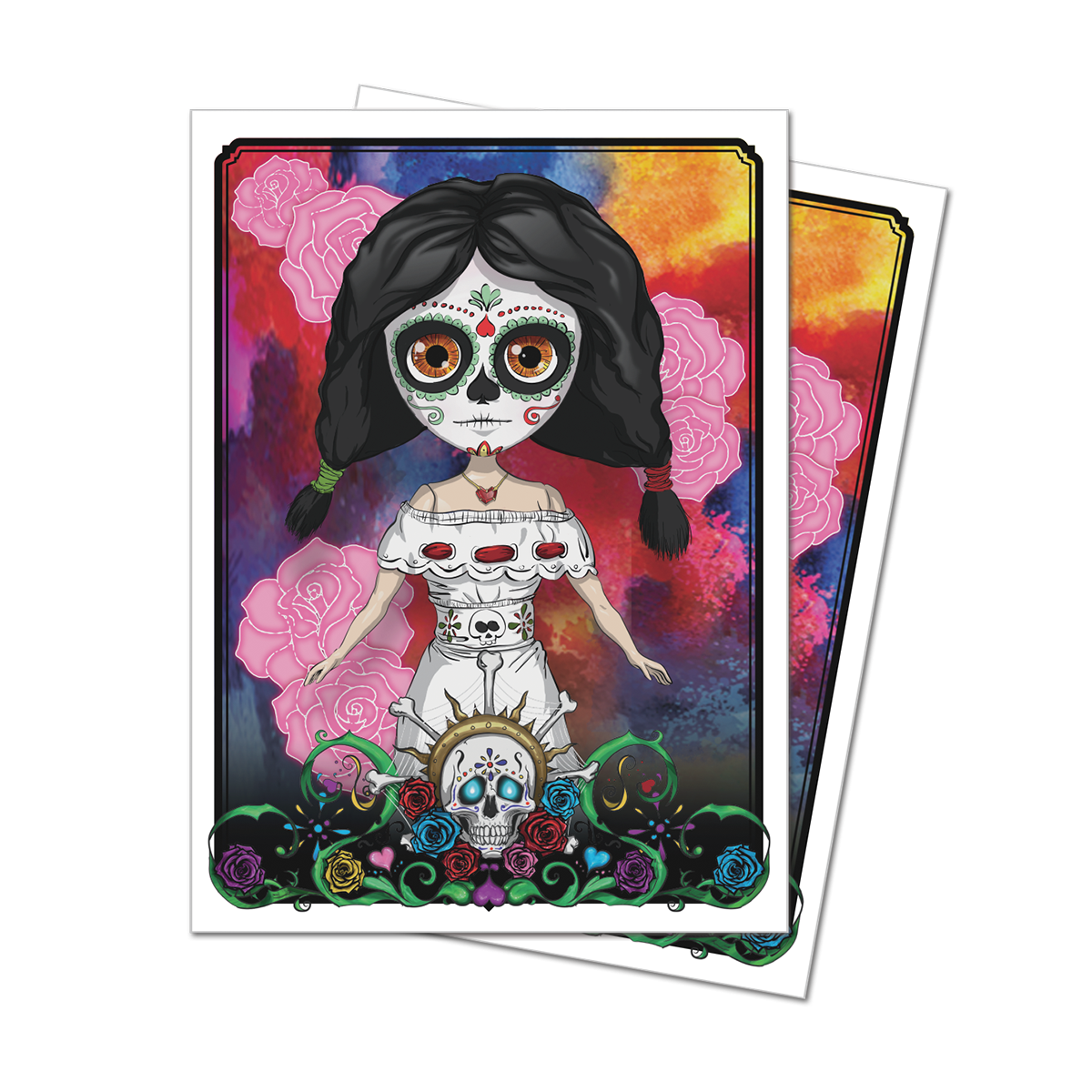A Dia De Los Muertos themed Doll Standard DECK PROTECTOR® Sleeves. Brand: Ultra PRO, Item: Doll Standard DECK PROTECTOR® Sleeves (50ct).