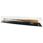 A clear acrylic baseball bat display case with a black base and gold accents, featuring a signed baseball bat. Brand: Ultra PRO, Item: Baseball Bat Riser Premium Display Case.