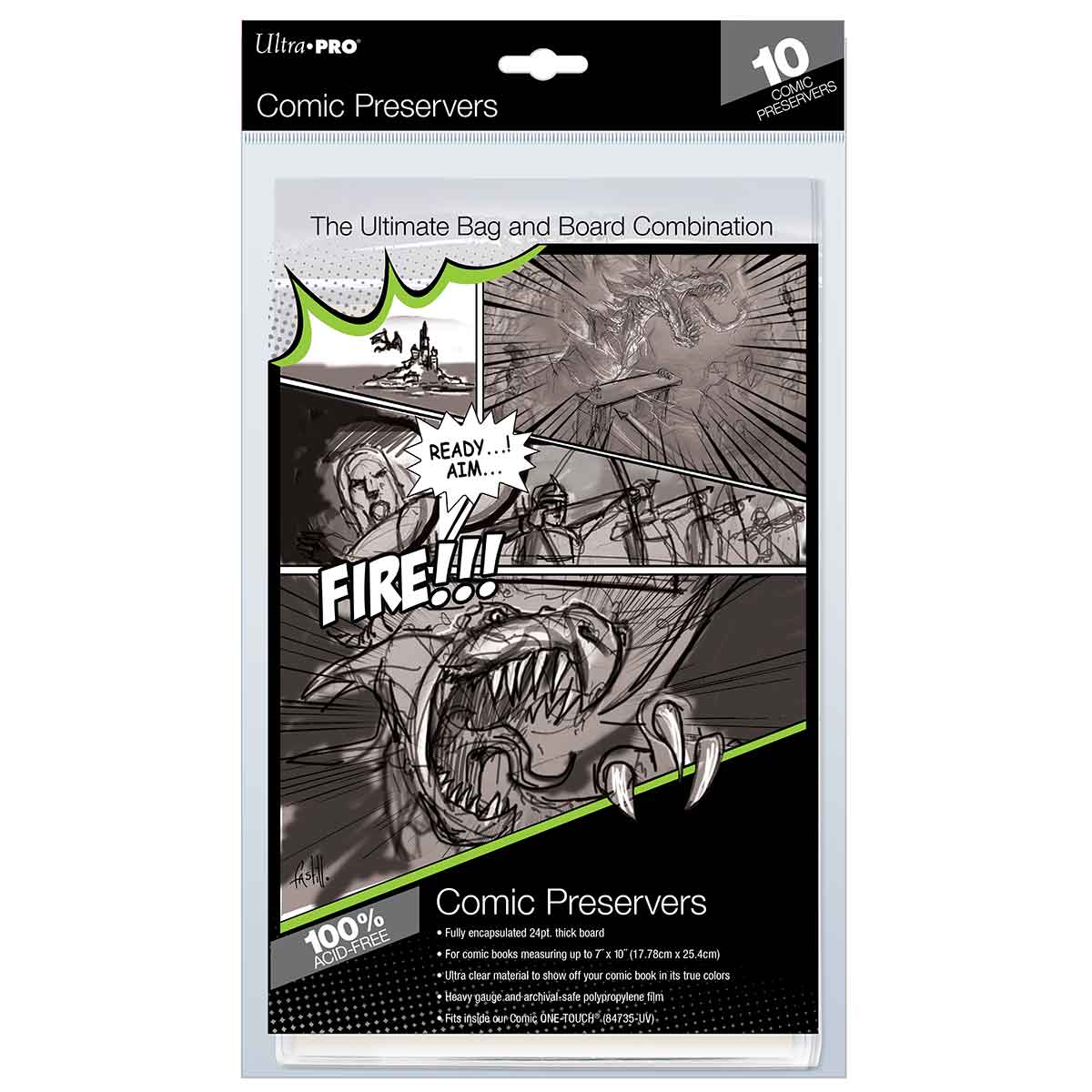 A clear Ultra PRO Comic Preservers (10ct) featuring comic book art.