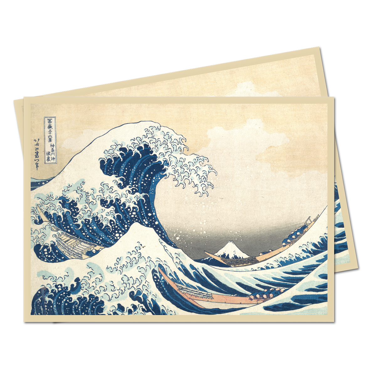 A Japanese woodblock print style Standard DECK PROTECTOR® Sleeves featuring The Great Wave Off Kanagawa. Brand: Ultra PRO, Item: Fine Art The Great Wave Off Kanagawa Standard DECK PROTECTOR® Sleeves (65ct) by Hokusai
